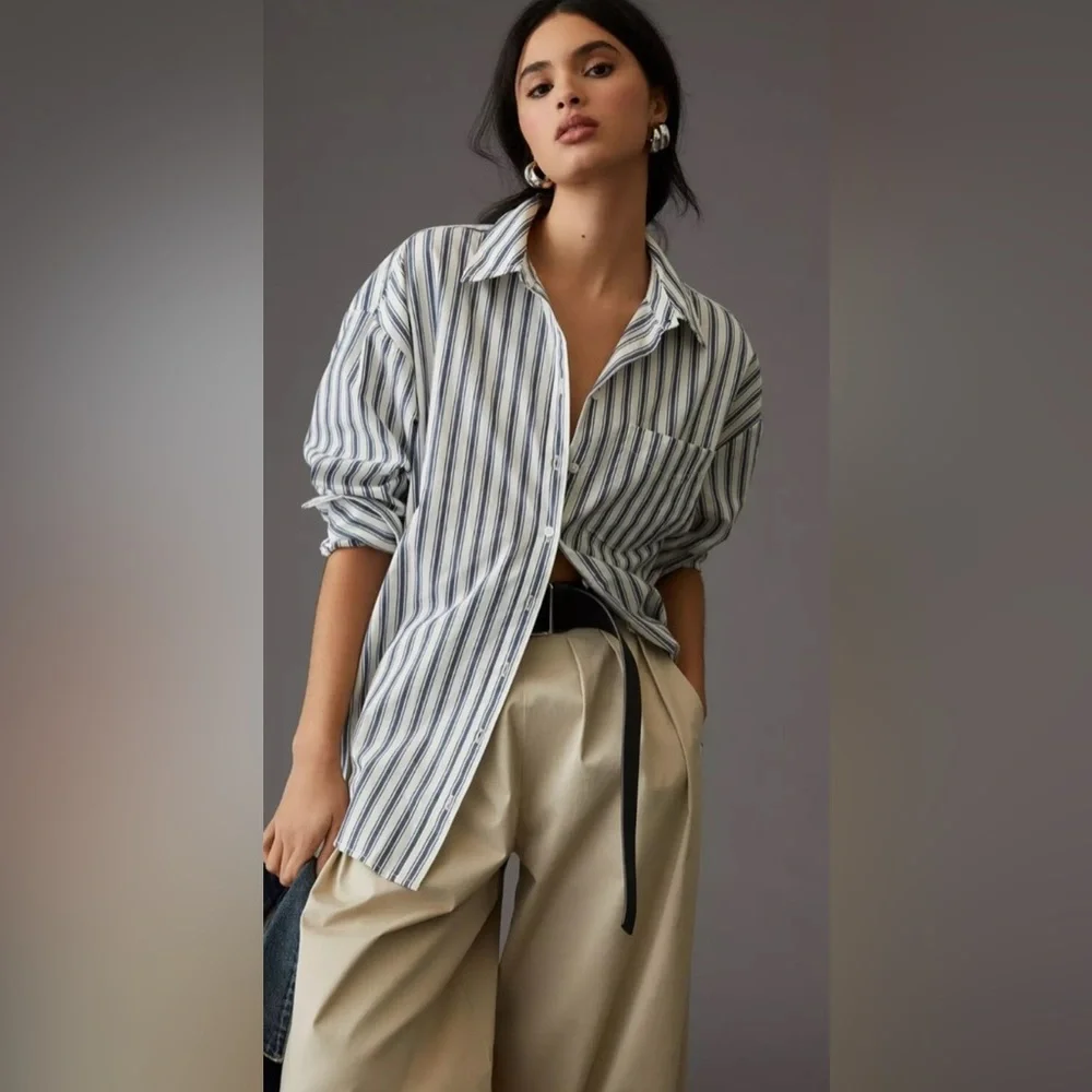 Anthropologie Maeve The Bennet Oversized Button Down Shirt - Picture 2 of 5